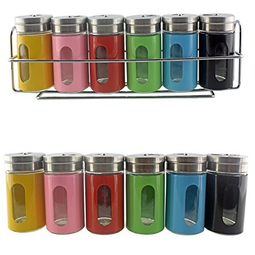 Gewürzregal Set mit 6 Gewürzstreuer Salzstreuer Pfefferstreuer aus Glas Edelstahl