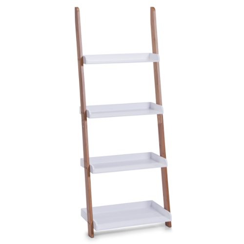 Zeller 18632 Leiter-Regal mit 4 Böden, Bamboo/Mitteldichte Holzfaserplatte (MDF), 55 x 30 x 145 cm, weiß