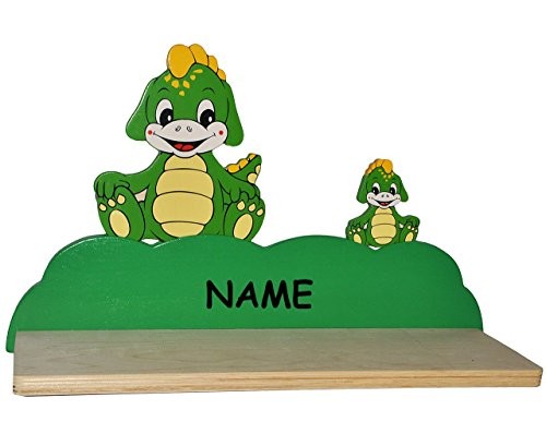 Wandregal aus massiven Holz - Dinosaurier / Krokodil / Drache / Dino incl. Namen - Kinderzimmer Wandboard - Tiere - für Kinder Kinderregal / Bücherregal / Hängeregal / Regal Tier - Mädchen Jungen