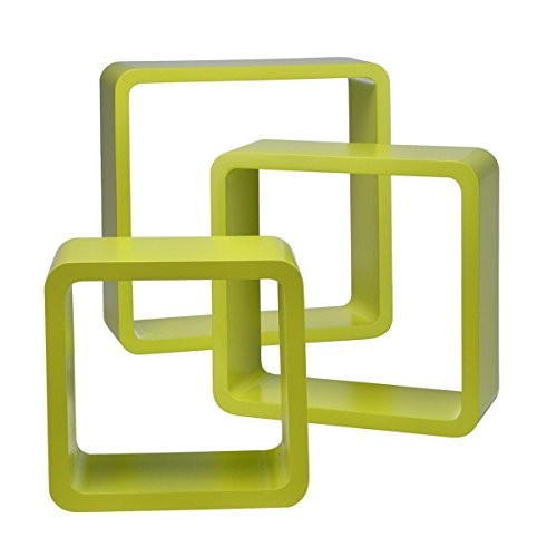 Wandregale Würfel 3erSet quadratisch Cube Hängeregale Retro Design Würfelregale, Farbe:hellgrün