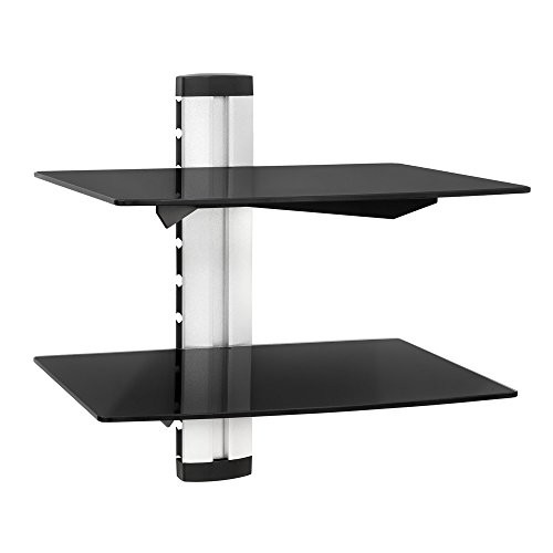 TecTake TecTake Wandregal Glasregal TV Wandhalterung für Blu-ray DVD Player Receiver Hifi Geräte - diverse Modelle - (2 Ablagen Schwarz/Silber (400295))