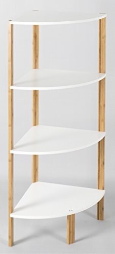 Elbmöbel Eckregal Weiß Braun aus BAMBUSHOLZ Bad Bücherregal Küchenregal Standregal - 4 Etagen / Ablagen 34 x 34 x 106 cm