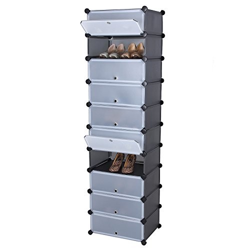 Songmics 10 Ebenen Schuhregal Schuhschrank Schuhablage Schuhständer Regalsystem Grau 180 x 50 x 37 cm LPC10G