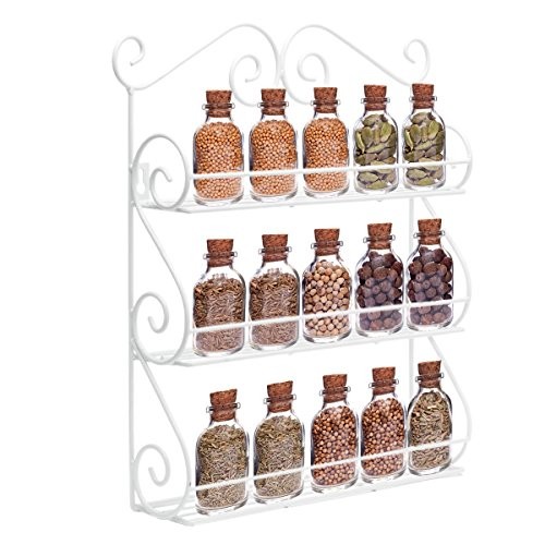 AISHIN Gewürzregal Scroll Spice Dekorative Wand befestigter 3 Tier Wandbehang Kitchen Spice Rack（weiß）