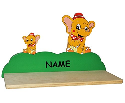 Wandregal aus massiven Holz - Elefant / Zootiere incl. Namen - Kinderzimmer Wandboard - Tiere - für Kinder Kinderregal / Bücherregal / Hängeregal / Regal Tier - Elefanten