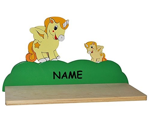 Wandregal aus massiven Holz - Einhorn / Pferd incl. Name -für Kinder Kinderregal / Bücherregal / Hängeregal / Regal Tier - Einhörner Pferde - Kinderzimmer Wandboard - Tiere