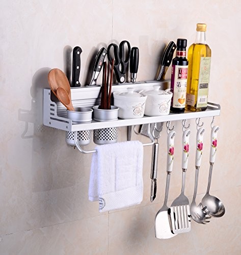SENYANG Multifunktions Küche Rack Organizer Regale - Wand hängende Aluminium Küche Rack von Wand Regal, gehören Gewürz Flasche Rack, Utensilien und andere Küche Gadgets (Silber)