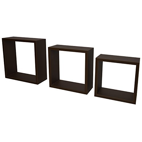 3er Set Cube Design Würfel Wandregal mit versteckter Halterung (frei schwebend) 23cm/26,5cm/30cm in Schoko