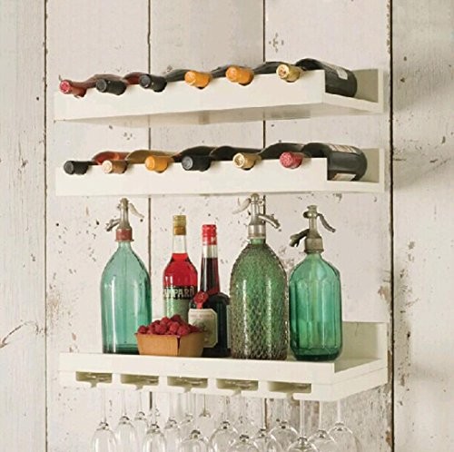 Jahrgangswein aus massivem Holz rack Mount Weinregal Wein Glas Rack Kombination Lagerung Wandregal , white