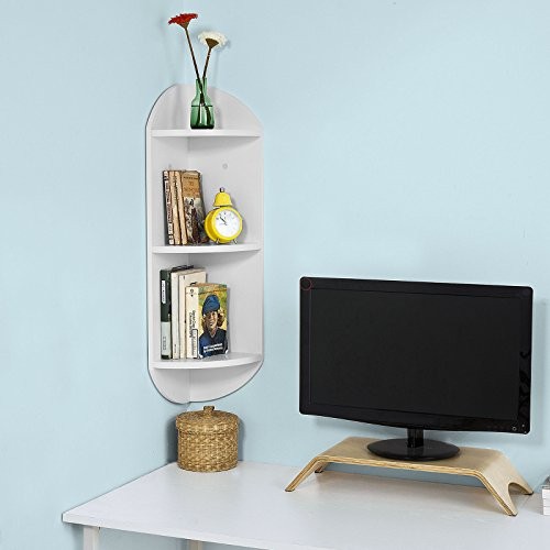 SoBuy® FRG181-W Eckregal aus MDF Wandregal Bücherregal Regal Hängeregal Flurgarderobe weiß