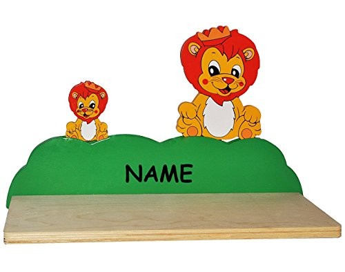 Wandregal aus massiven Holz - Löwe / Zootiere - Kinderzimmer Wandboard - Tiere - für Kinder Kinderregal / Bücherregal / Hängeregal / Regal Tier - Löwen