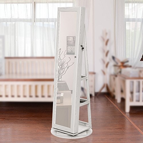 Songmics Schmuckschrank Spiegelschrank abschließbar um 360° drehbar mit Leiterregal JBC62W