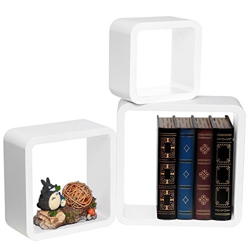 WOLTU RG9236ws Wandregal Schweberegale, 3er Set Lounge Cube Regal, Retro Bücherregal, MDF Holz, DIY zum Hängen, Weiß