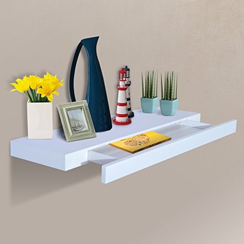 Wandboard Wandregal Hängeregal mit Schublade Regal Ablage, MDF, Weiß, W80 x D25 x H5cm