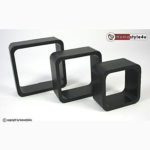 Homestyle4u Retro Cube Design Wandregal Wandboard Regal Würfel 3 er Set Kunst Leder Schwarz