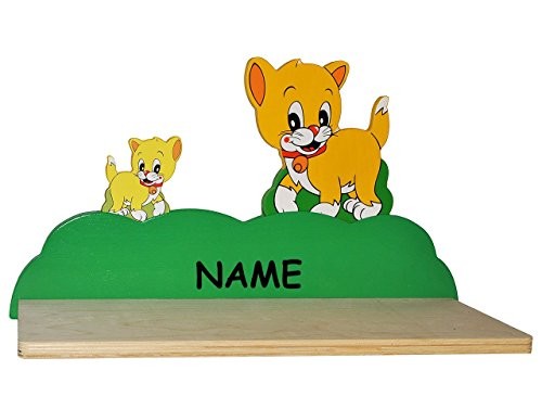 Wandregal aus massiven Holz - Katze / Kätzchen incl. Namen - Kinderzimmer Wandboard - Tiere - für Kinder Kinderregal / Bücherregal / Hängeregal / Regal Tier - Katzen