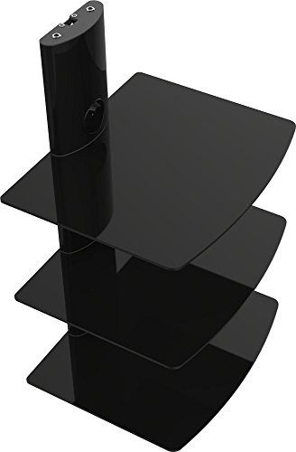 Hifi BluRay / DVD-Player / Receiver / Spielkonsole Wandregal mit Kabelschacht und ESG Sicherheitsglasböden, bis zu 10 kg Tragkraft, schwarz, Anzahl Regalböden:3 Regalböden