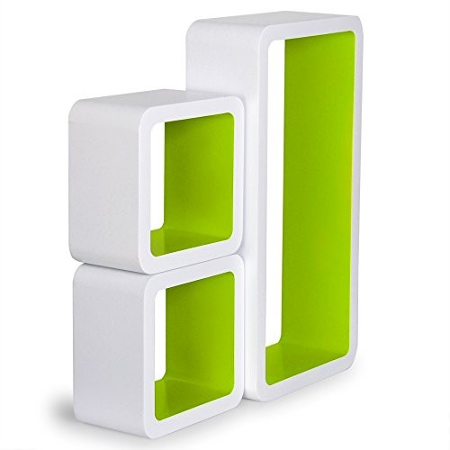3er Set Wandregal Bücherregal, Cube Regal CD-regal, MDF Holz, Farben auswählbar, Weiß-Grün RG9229gn