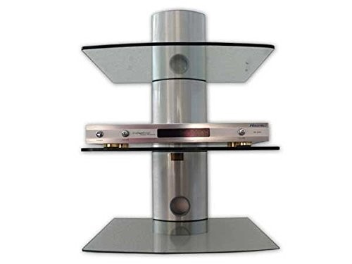 Wandhalterung für BluRay & DVD-Player mit 3 Glas Ablagen und Kabelkanal-System in silber - Wandregal für Heimkino für Satelliten Receiver und Konsole mit Glasablage Halterung - GL4CS