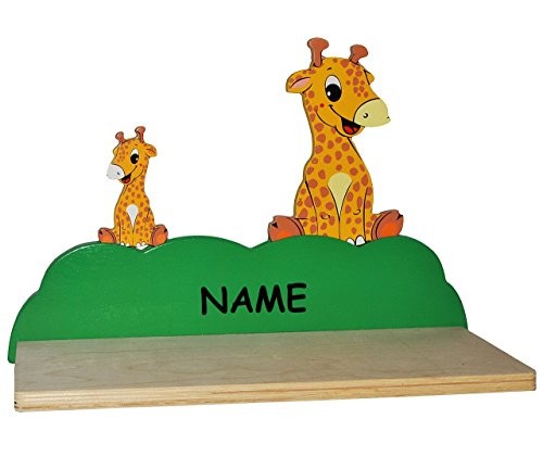 Wandregal aus massiven Holz - Giraffe / Giraffen incl. Namen - Kinderzimmer Wandboard - Tiere - für Kinder Kinderregal / Bücherregal / Hängeregal / Regal Tier - Zootiere