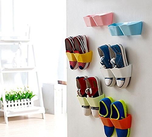 Yosoo 4stk Kreative Möbel Deko Kunststoff Schuhregal für die Tür zum Hängen Hängeorganizer für Tür Schuhe Wandregal festkleben Design Türregal für Schuhe (Orange)