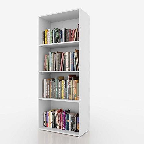 Bücherregal 4 Fächer - Weiß 155 x 60 cm - Regal Standregal Aktenregal Aktenschrank Bücher Holzregal