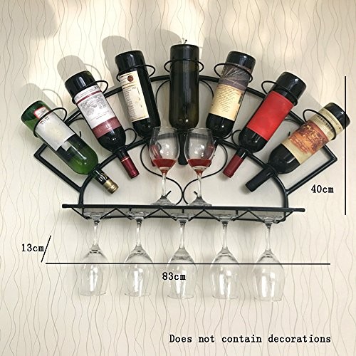 Flashing- Amerikanischen Retro-Stil Eisen Weinregale / Wein Tasse Regal / Weinschrank Inhaber / Wandregal, Bar Restaurant Wohnzimmer Dekoration Rack Wall Frame ( Farbe : Schwarz , größe : 83*13*40cm )