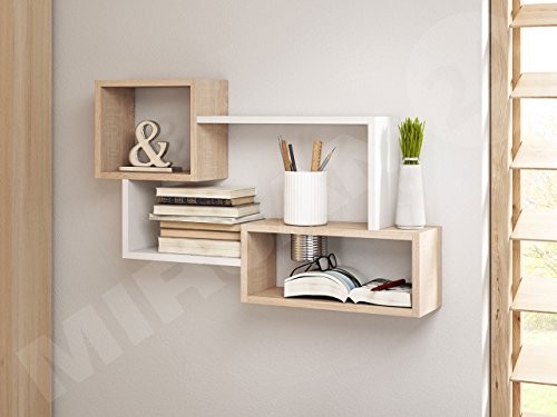 Regal Trio 005, Wandregal Dekoregal , 87x54x18 cm, U-Form Wandboard, Hängeregal, Wandschrank, Hängeschrank, Regal, Buchregal, (Sonoma Eiche / Weiß)