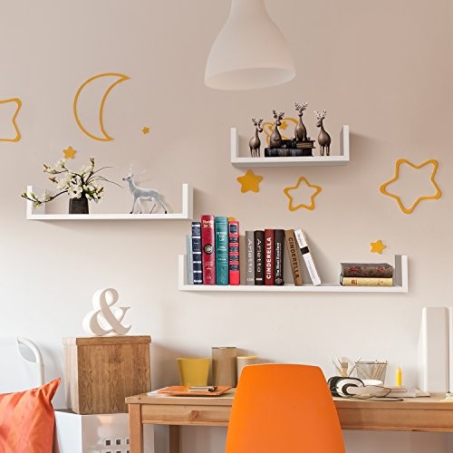 HOMFA U-Form Wandregal Wandboard 3er Set Regal Hängeregal Bücherregal Büroregal Raumteiler Holzregal Treppenregal MDF-Holz weiß perfekt für Bücher, CD, DVD, Deko