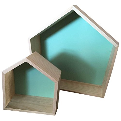 Da Jia Inc 2pcs Haus Design Wandregal Bücher CD Regal Cube Hängeregal holzregal Zimmer Wanddekoration - Mintgrün