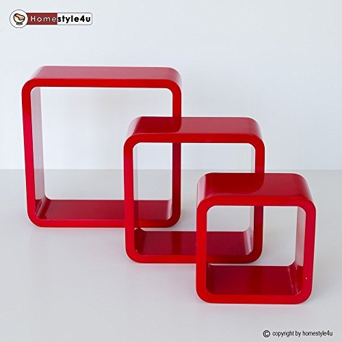 Homestyle4u Retro Cube Design Wandregal Wandboard Regal Würfel 3er Set rot