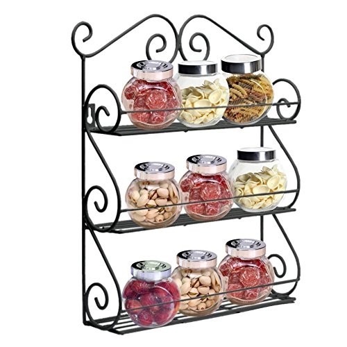 AISHIN Gewürzregal Scroll Spice Dekorative Wand befestigter 3 Tier Wandbehang Kitchen Spice Rack (schwarz)