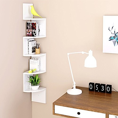 HOMFA Landhaus Eckregal Zickzackregal Hängeregal Büroregal Bücherregal Raumteiler Wandablage Wandboard 5 Regalböden beschichtet Belastbarkeit bis ca.15kg