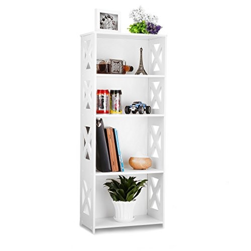 Finether weißes Regal Stehregal Standregal Steckregal Schuhregal Bücherregal für Wohnzimmer Badezimmer zur Aufbewahrung von Bücher Schuhe Toilettenartikel aus WPC wasserdicht 4 Böden 40 x 22 x 100 cm schmal weiß