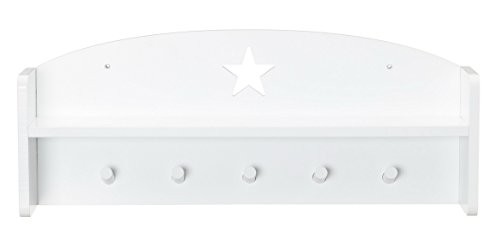 Kids Concept- Wandregal mit Haken STAR- Kleiderhaken Kinderzimmer, 54,5x20,5x11cm, Weiß