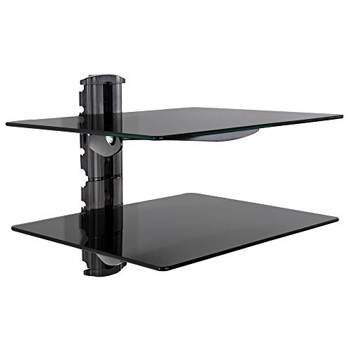 TecTake® TV Wandregal Glasregal Wandhalterung schwarz (2 Ablageböden) für Blu-ray DVD Player Hifi Geräte