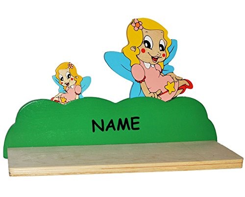 Wandregal aus massiven Holz - Fee / Elfe / Prinzessin mit Stern incl. Namen - Kinderzimmer Wandboard - für Kinder Kinderregal / Bücherregal / Hängeregal / Regal Schmetterling
