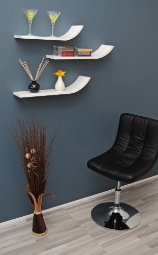 TS-Ideen 5742 Set von 3 Wandregale Stil Trendige, L, 2 X 3, runde Ecken, Kunststoff, weiß