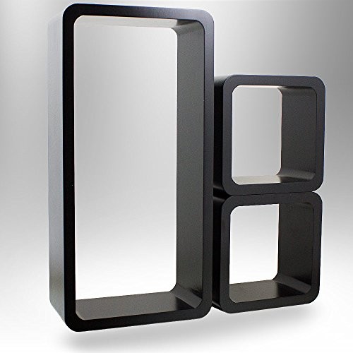 3er SET Wandregalsystem, Wandregal Würfel Cube Wandboard Retro Lounge (Schwarz)