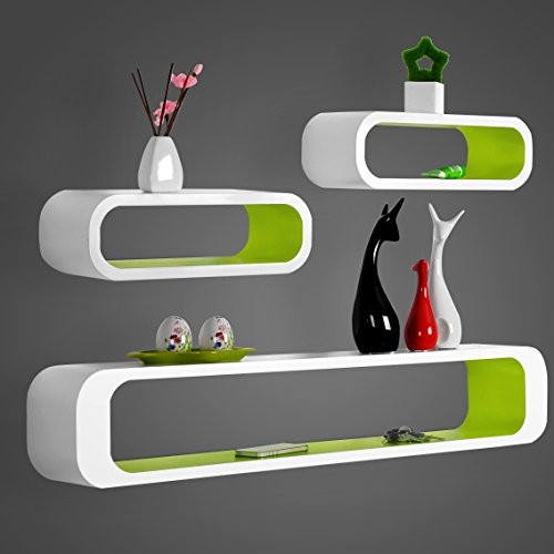 WOLTU RG9230gn Wandregal 3er Set Bücherregal Hängeregal Regale Büroregal Holz CD Buch Lounge Design Retro Weiß&Grün
