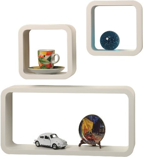 3er Set Wandregale Bücherregal Hängeregal aus weiß lackiertem Holz mit abgerundeten Ecken