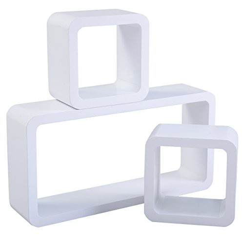 3er Set Wandregal Hängeregal Bücherregal Würfel Cube Lounge CD Regal Retro Wandboard Wandregalsystem (Weiß)