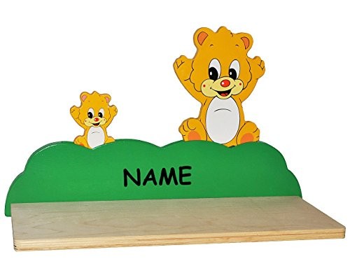 Wandregal aus massiven Holz - Teddy / Bär incl. Namen - Kinderzimmer Wandboard - Tiere - für Kinder Kinderregal / Bücherregal / Hängeregal / Regal Tier - Teddybär