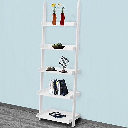 Leiterregal mit 5 Böden Standregal Wandregal Bücherregal Badregal Treppenregal Blumentreppe 178 x 65 cm - Farbe Weiß