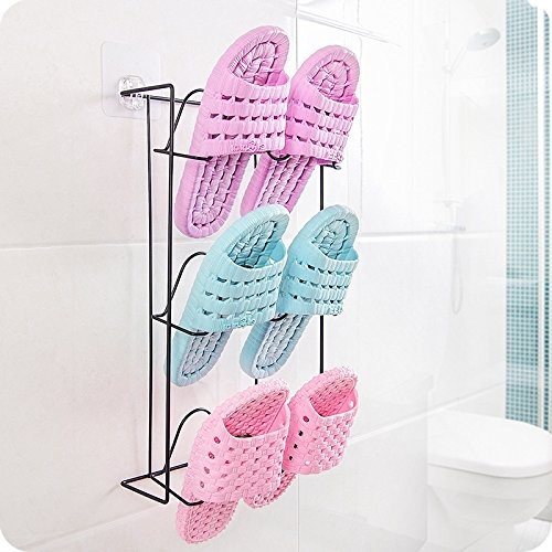 e-meoly 3-Tier-Schuhe Regal Metall Wand montiert Schuhe Rack für Diele über der Tür Schuhe Kleiderbügel Organizer zum Aufhängen Schuhe Ständer schwarz