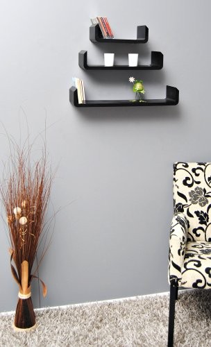 TS-Ideen Set von 3 schwarz Wandregal aus Holz Design Regal für CD DVD