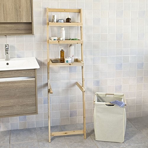 SoBuy® Leiterregal, Badezimmer-Regal mit abnehmbarem Wäschekorb und 3-Fächern zur Ablage, FRG160-N