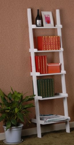 SoBuy® Modernes Leiterregal, Standregal, Bücherregal, Badregal, weiß, Breit: 56cm,FRG17-W