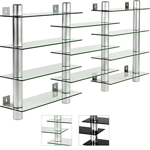 STILISTA® CD DVD Wandregal, Varianten: Klarglas / Schwarzglas, Aluminium Tubes, Höhe 60 cm, für 300 CDs, Rack Regal Glas