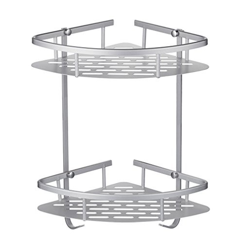 Eckregal Bad, 2 Etagen Kein Rost Aluminium Duschregal mit 2 Haken, 36 x 22 x 29 cm